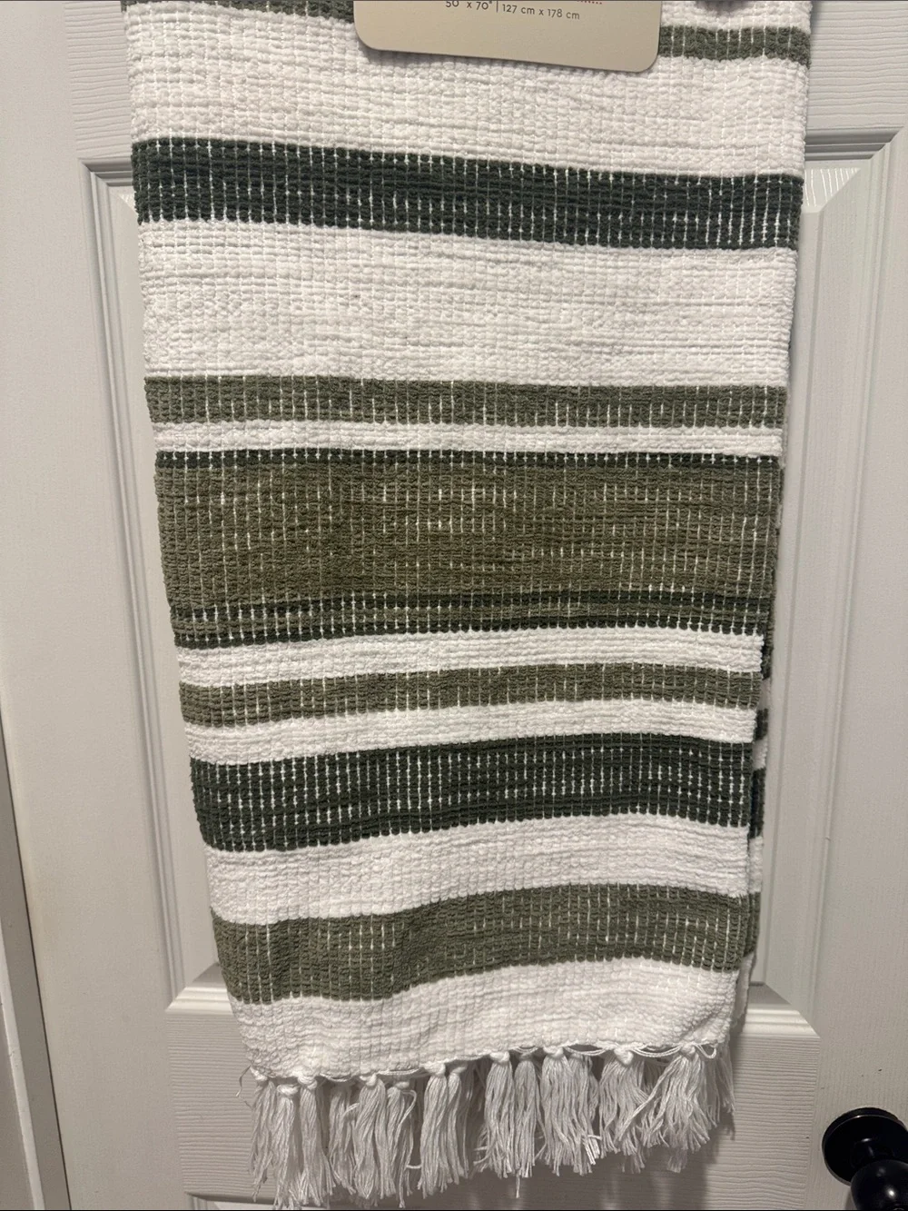 WELL DRESSED HOME Green/White Striped Decorative Fringed Throw - 50